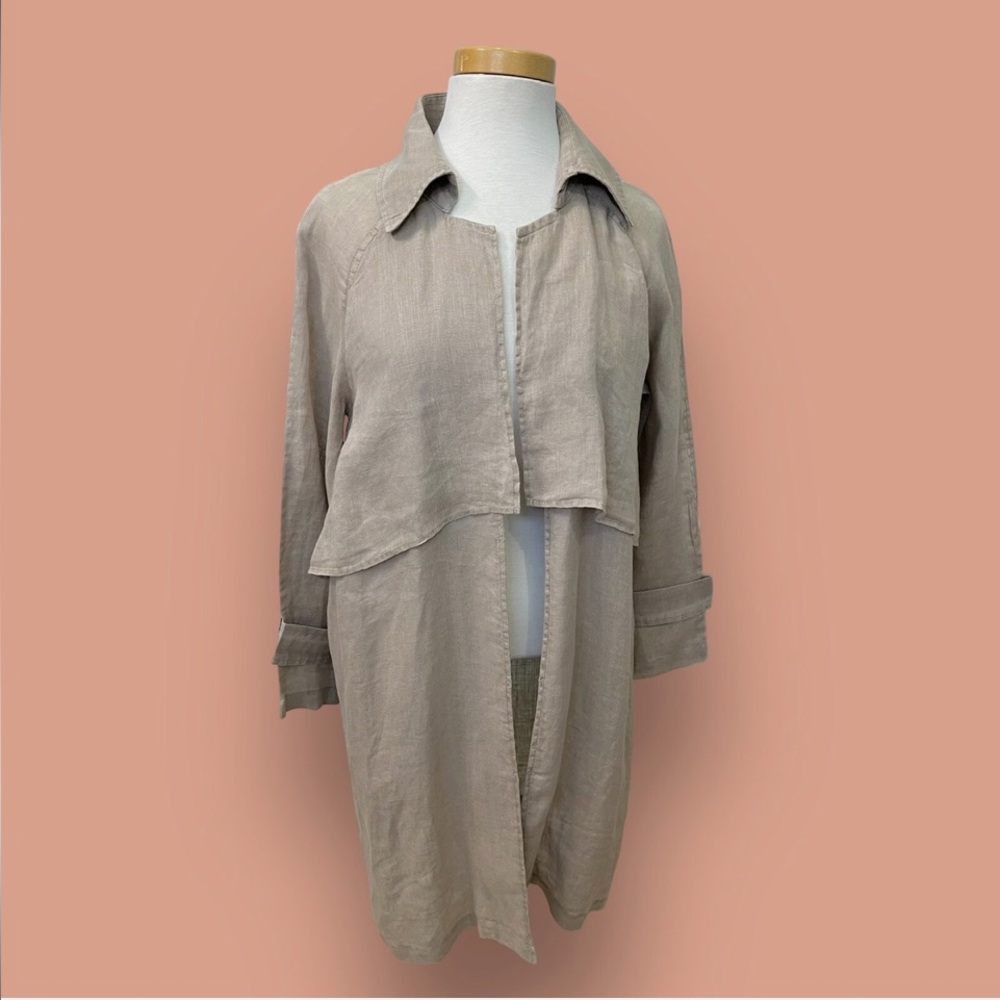 ARTISANNY Women’s Size Small 100% Linen Duster Jacket Beige Lightweight - Picture 1 of 8